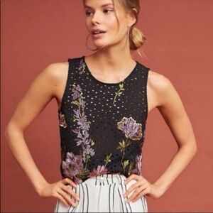 Meadow Rue Anthropologie Harriet Black Embroidered Top summer tank